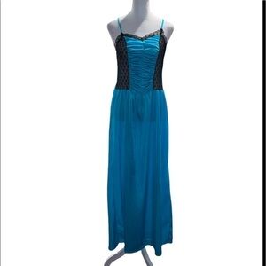 Vintage Undercover Wear Turquoise Black Peek A Boo Nightgown Size Medium